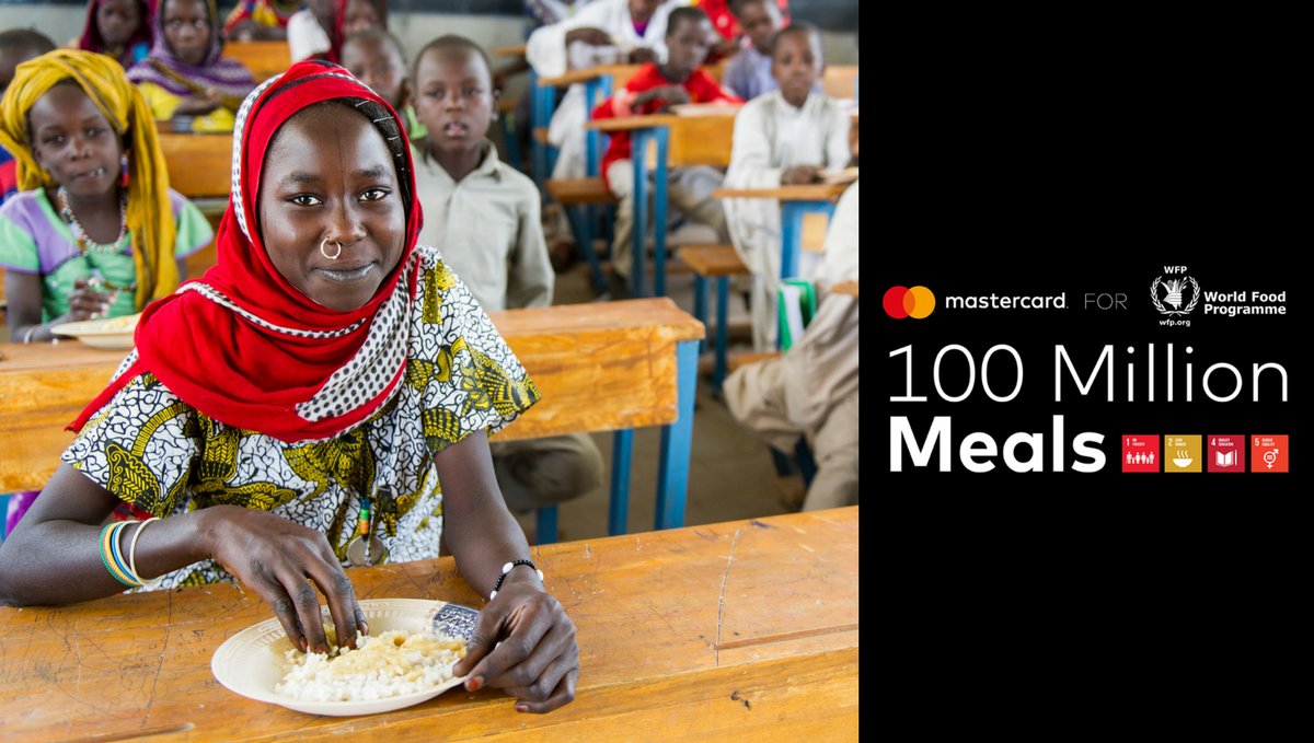 WFP's tweet photo. 1 school meal: $.25
Feeding a family for a week: $15
Partnering to end hunger: Priceless
Thank you @Mastercard for helping reach #ZeroHunger https://t.co/21nrg4rX7i
