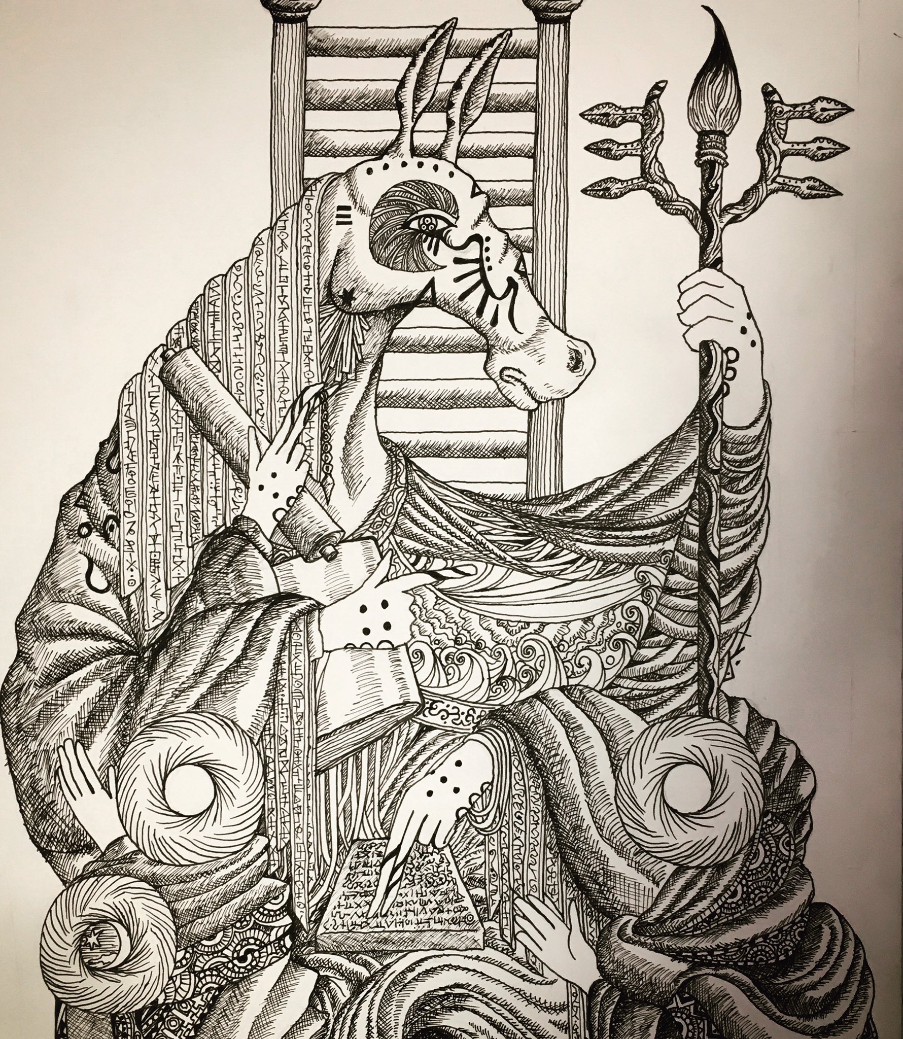 Showin オリジナルのタロット画を描いています これは司祭 The Hierophant マルセイユ版 ウェイト版などをもとに独自の解釈を入れています この司祭は 手がいくつもあるんですね タロット タロットカード 教皇 法王 司祭 ペン画