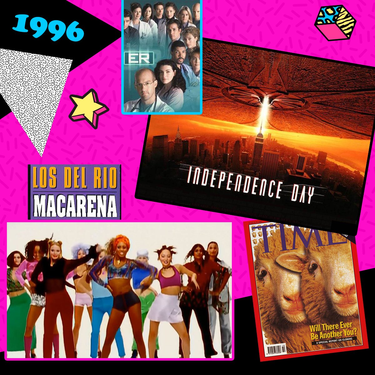 reschcomplex's tweet image. #FlashbackFri '96's top highlights: "Macarena," "ER," "Independence Day," &amp;amp; Dolly the sheep is cloned #ILoveThe90sGB bit.ly/2nWbkhI