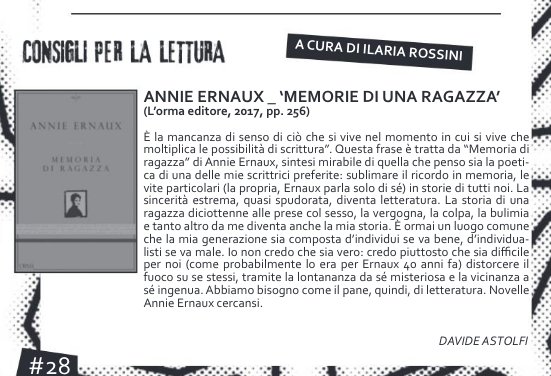Per <a href="/UmbriaNoise/">Umbria Noise</a> recensisco in breve Memoria di ragazza di Annie Ernaux.
