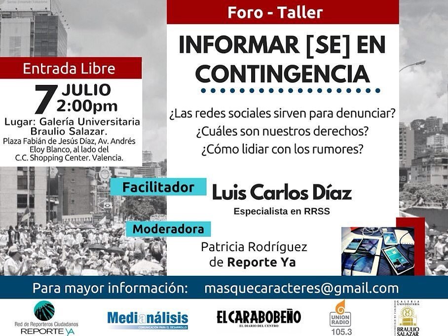 Elnidocreativo's tweet photo. ¡Hoy 7-J! Foro: Informar[se] en contingencia. Con @LuisCarlos - 02:00 p.m. en la @GaleriaBS - Entrada Libre. Detalles en la foto. https://t.co/GICqw7CtMq
