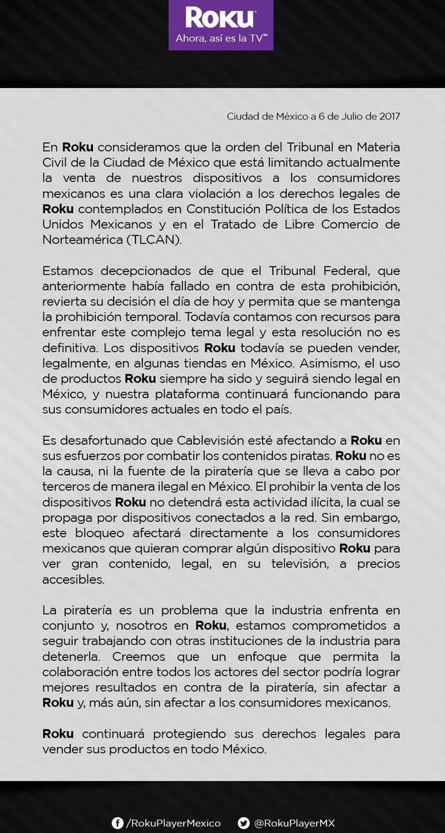 roanfop's tweet photo. Roku preocupado por su distribución en el mercado mexicano! #nomaspirateria https://t.co/HvH5phVO7i