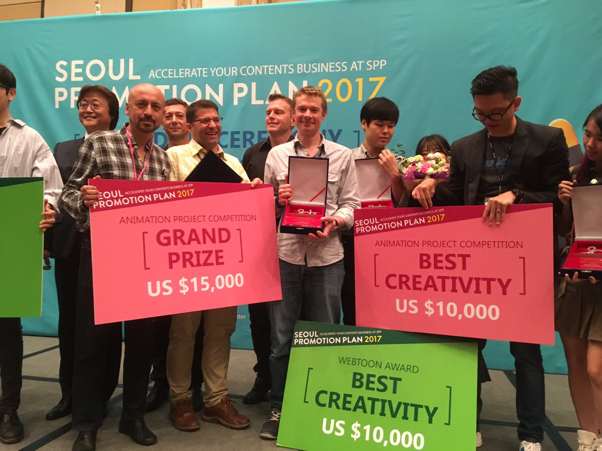 Amazing company here in Seoul. Brilliant when these new pals mobbed the stage when we won. #SeoulPromotionPlan #korea #animation #community