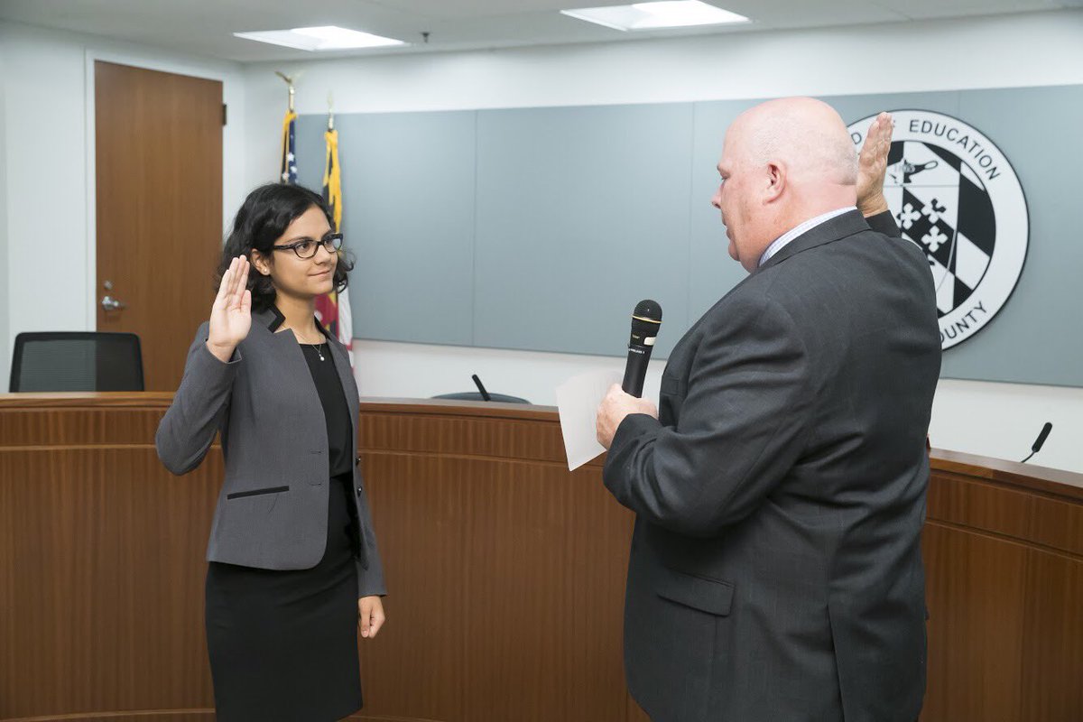 HCPSS's tweet photo. Congrats &amp; welcome new #HoCoBOE member Ananta Hejeebu and #HoCoSMOB Anna Selbrede, sworn in today! #CelebrateHCPSS https://t.co/p4lm5JjbeK https://t.co/oMaDgTJCDn