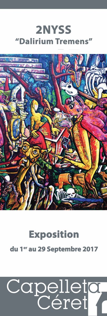 2nyss's tweet photo. Affiche de l'expo "DALIRIUM TREMENS"#2nyss à la capelleta de Céret en septembre 2017 en partenariat avec la galerie Castang art project.🤣 https://t.co/p2rQxCS4VV