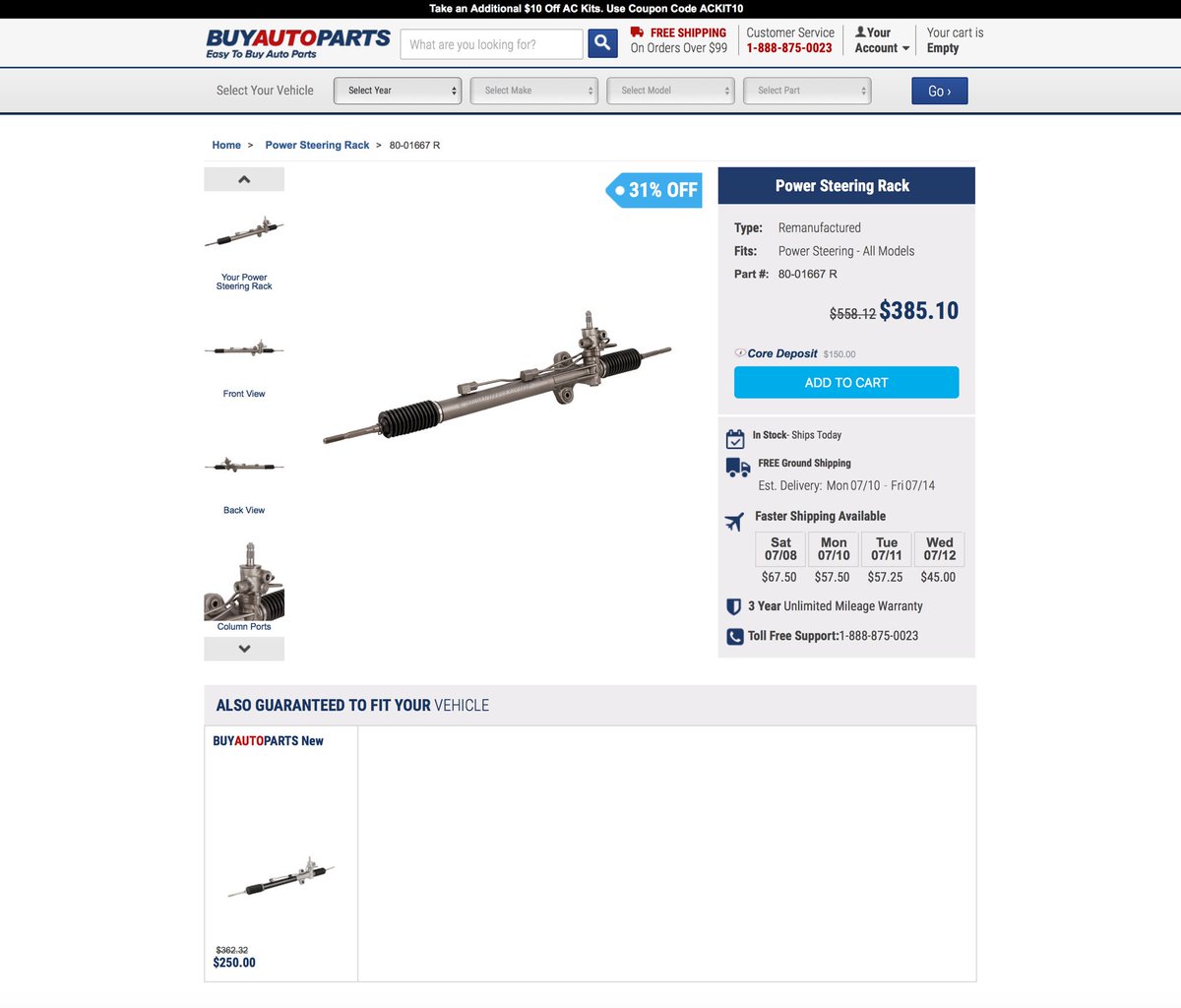 Head-2-head comparison of <a href="/SteeringPros/">Steering Pros</a> product page "above the fold" versus the competitor <a href="/BuyAutoParts/">Buy Auto Parts</a>. #Brutal

SteeringPros.com