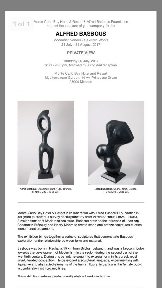 FBasbous's tweet photo. #Alfred #Basbous #Foundation & Monte Carlo hotel & resort present #Discover #Aesthetic beauty, Alfred' master pieces #Monaco #modern #art https://t.co/PYmF0mdgAi