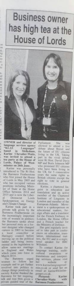 KLASLanguages's tweet photo. @Twitter @melkshamnews Thank you very much for publishing the article about my visit to the House of Lords on 26 June. Much appreciated! https://t.co/5sQgTKnc8D