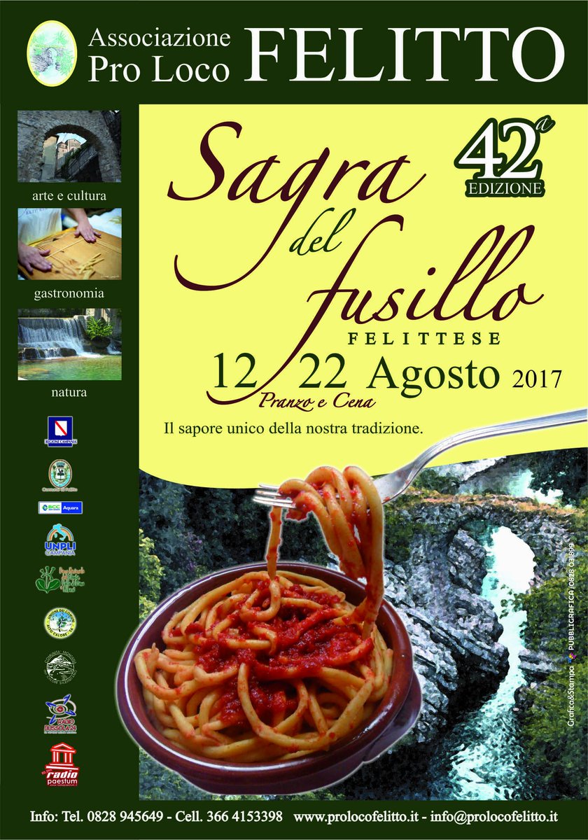 ProLocoFelitto's tweet image. Nuova edizione dal 12 al 22 agosto 2017 della Sagra del #fusillo #felittese a #felitto #sff2017 #sagraDelFusilloFelittese