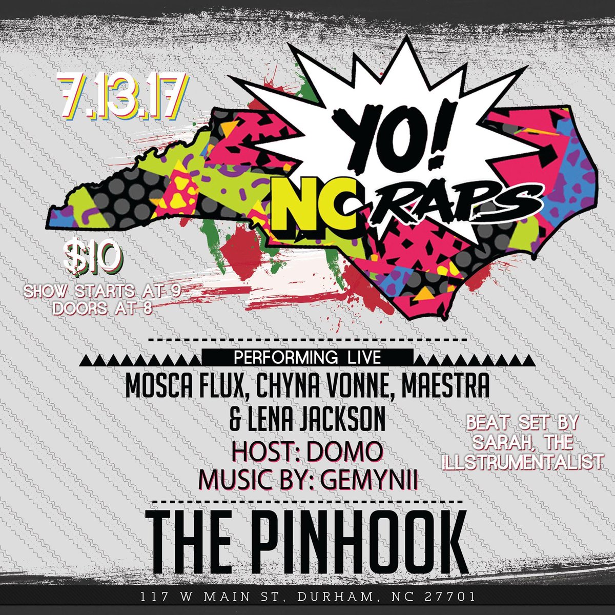 CvisumOfficial's tweet photo. @4RetroKidsOnly presents #YoNCRaps on 7/13 at @thepinhook
Performances from @LJackPower, @Moscaflux, @chynnaVonne, @NS_Maestra
#SHEGotBars
🎤 https://t.co/iFZwgUPvVb
