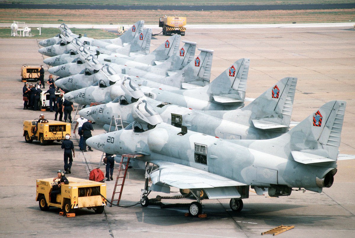 U.S. Navy Douglas A-4F Skyhawks of the 43rd fighter squadron.