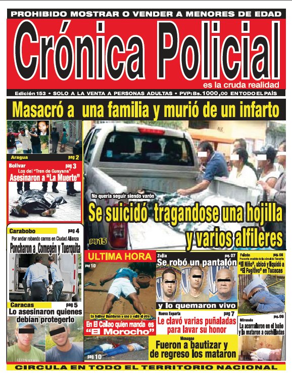 CronicaV's tweet photo. Solo Sucesos en Crónica Policial... Bs 1.000,00 en su kiosco de confianza https://t.co/99tTD4wqIF
