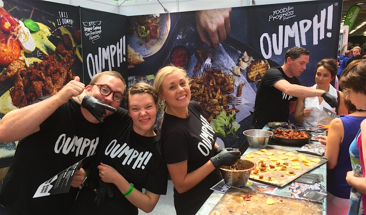 CloseUpPR's tweet photo. Come and meet the Oumph! gang at @justvshow #StandV105 #Oumph! is super tasty #vegan #plantbased food loved by the whole family! #vegetarian https://t.co/pr2DaSJWTj
