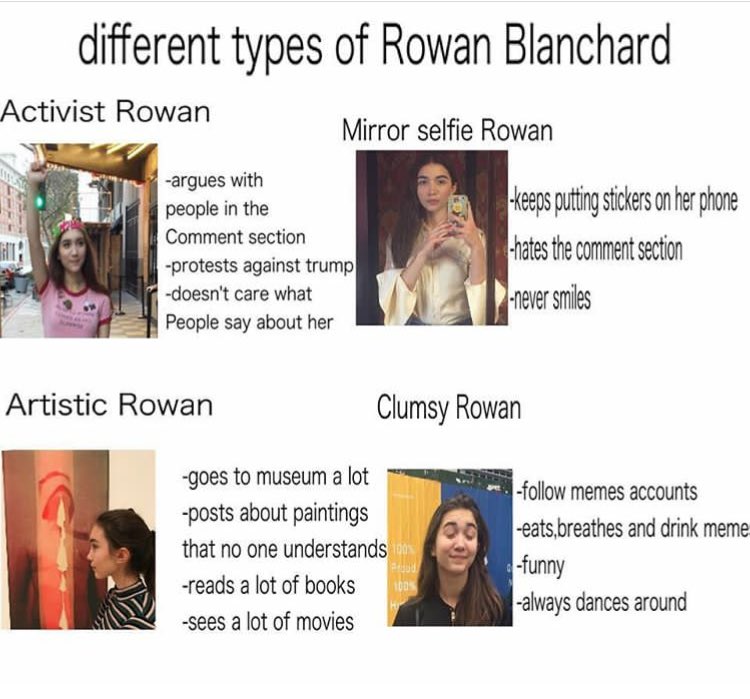 SupportingRowan's tweet photo. I'm lowkey clumsy Rowan, think of myself as artistic Rowan, &amp; only wish I could be Activist Rowan (Creds to rowanblanchardedits on IG) https://t.co/6kNhO0PfVY