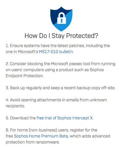 Sophos's tweet photo. Got questions about #Petya ransomware? We've got answers. Check out our tips on how to stay protected: https://t.co/7LN6eYo9DU https://t.co/6fKaMkov9e