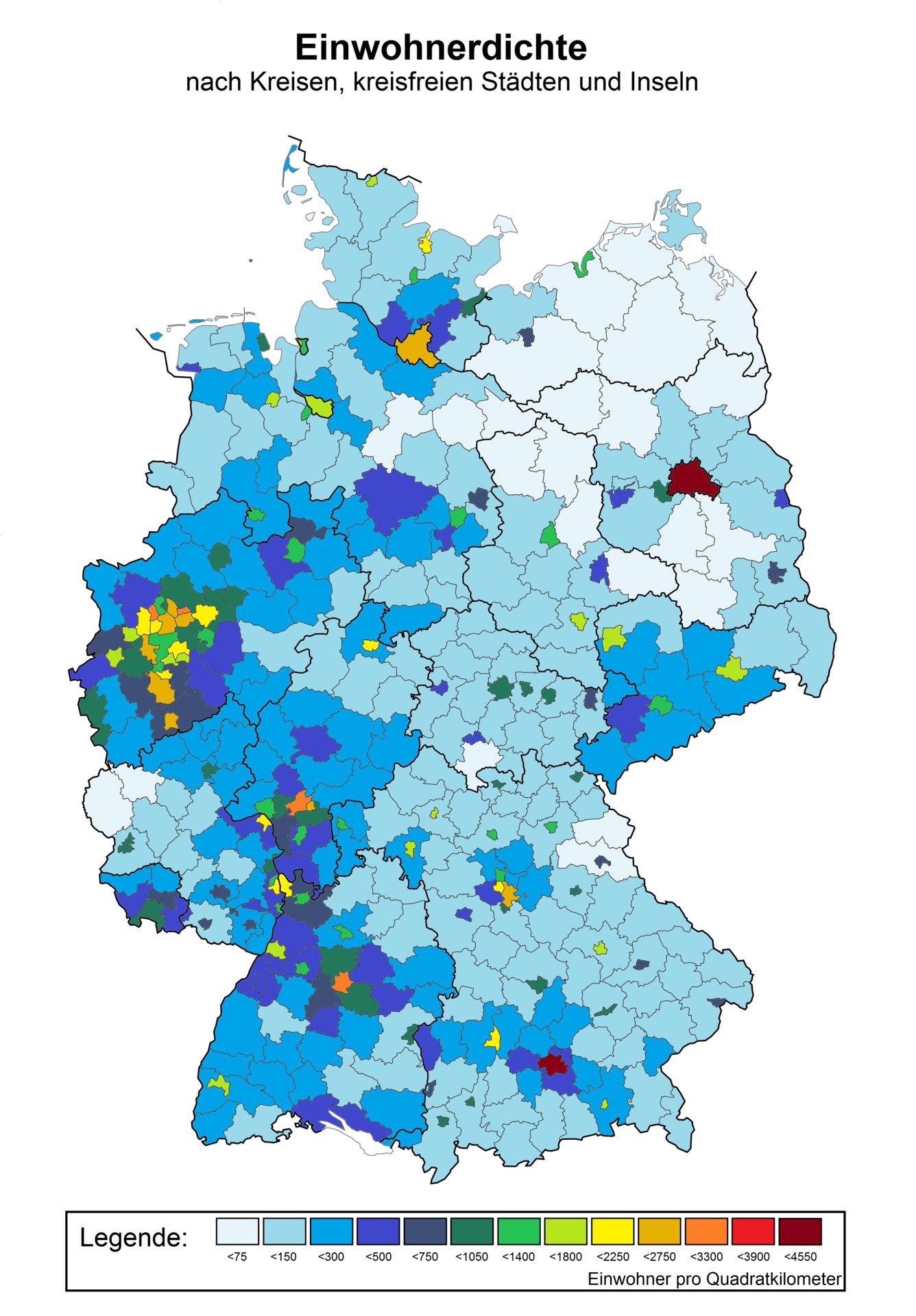 ドイツ地図bot Pa Twitter ドイツの人口密度 これマジ 西に比べて東が貧弱すぎるだろ T Co Kyosji6g2a Twitter