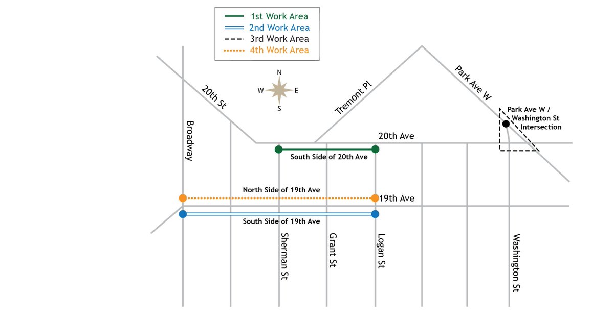 PublicInfoTeam's tweet photo. Beginning 7/10/17, Sherman St. will be closed at the intersection of 20th Ave in Denver for two weeks beginning a two-way conversion project https://t.co/0z8JZpu0wU
