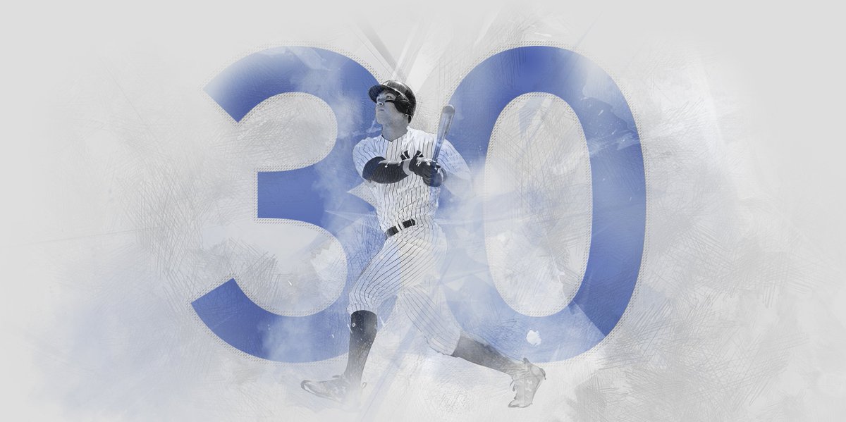 Yankees's tweet photo. There it is! No. 30!

Aaron Judge passes Joe DiMaggio for most HR by a Yankees rookie!

We are all witnesses. #AllRise https://t.co/PcMAddtYsa