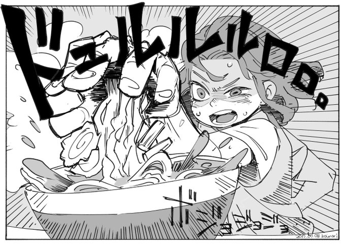 お絵描き:ラーメンを掌から出す異能少女 