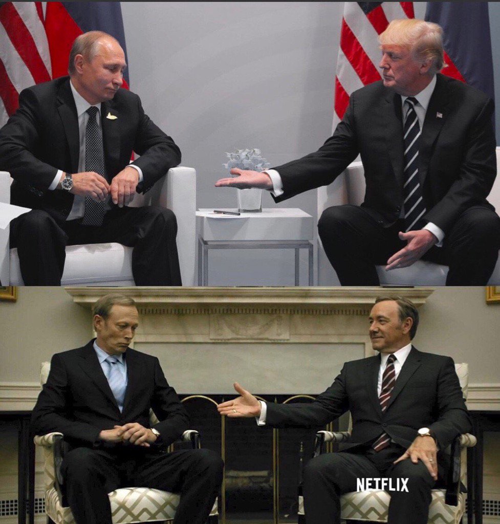 _jeangauthier's tweet photo. Quand la RÉALITÉ dépasse la FICTION
#Netflix #houseofcards #TrumpPutin #tayespaghetti #mainchaude #tapeladedans https://t.co/IPAJezQFBn