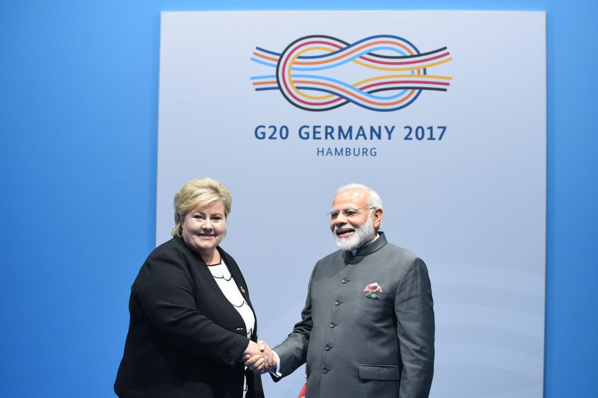 PM Narendra Modi meets PM Erna Solberg of Norway