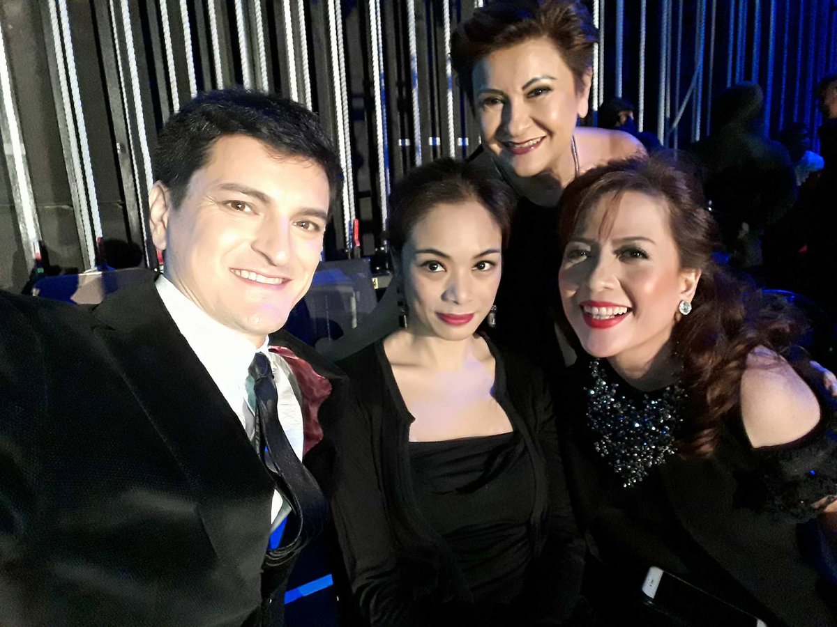 kuyamanzano's tweet image. Charlie Barredo (cousin), Pinky Manzano (mom), Liesel Batucan (friend) for Solaire Theater show of Repertory Philippines' 50th Anniv #rep50