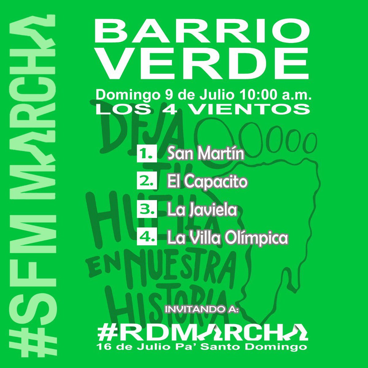 HatoDamasN's tweet photo. #SFMMARCHA #BarrioVerdeSFM domingo 9 de julio a las 10 a.m. Los 4 Vientos San Martin, El Capacito, La Javiela, La Villa Olímpica #RDMarcha https://t.co/kC1S4dODcJ