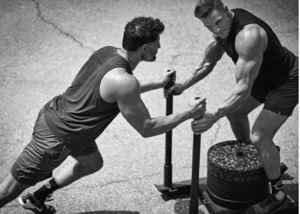 JoeManganiello's tweet image. 1. Find jacked trainer
2. Push jacked trainer around on sled
3. Get jacked