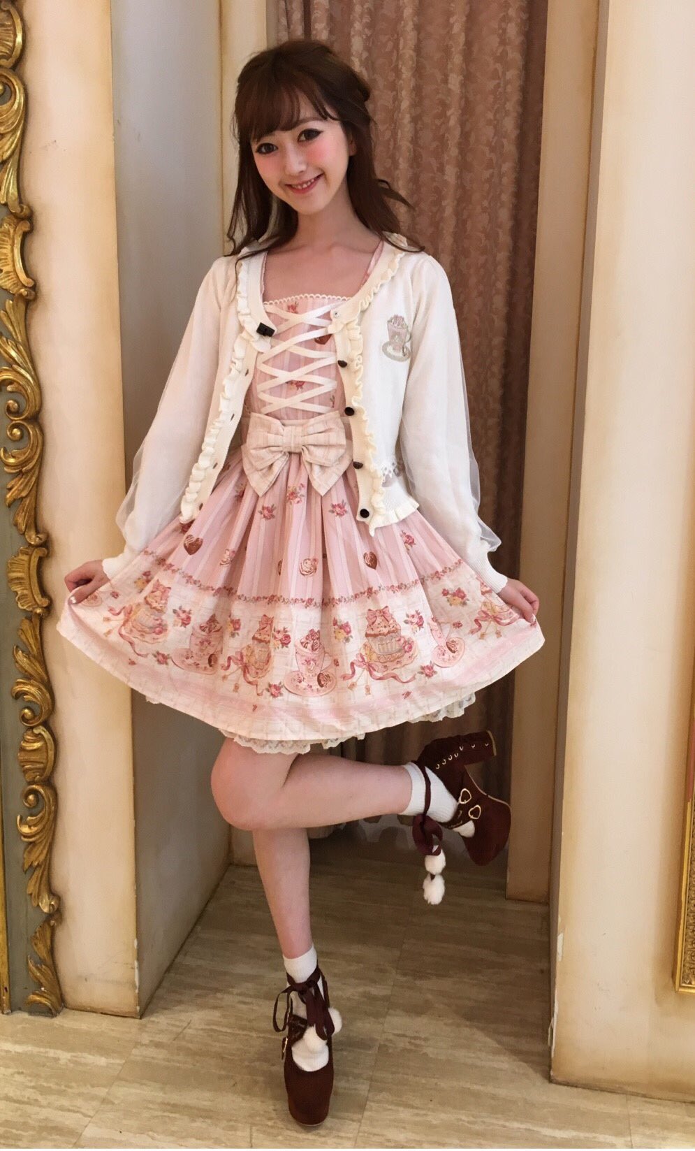 リズリサ スウィートラテ柄 ギンガムカフェ柄 ワンピース セット