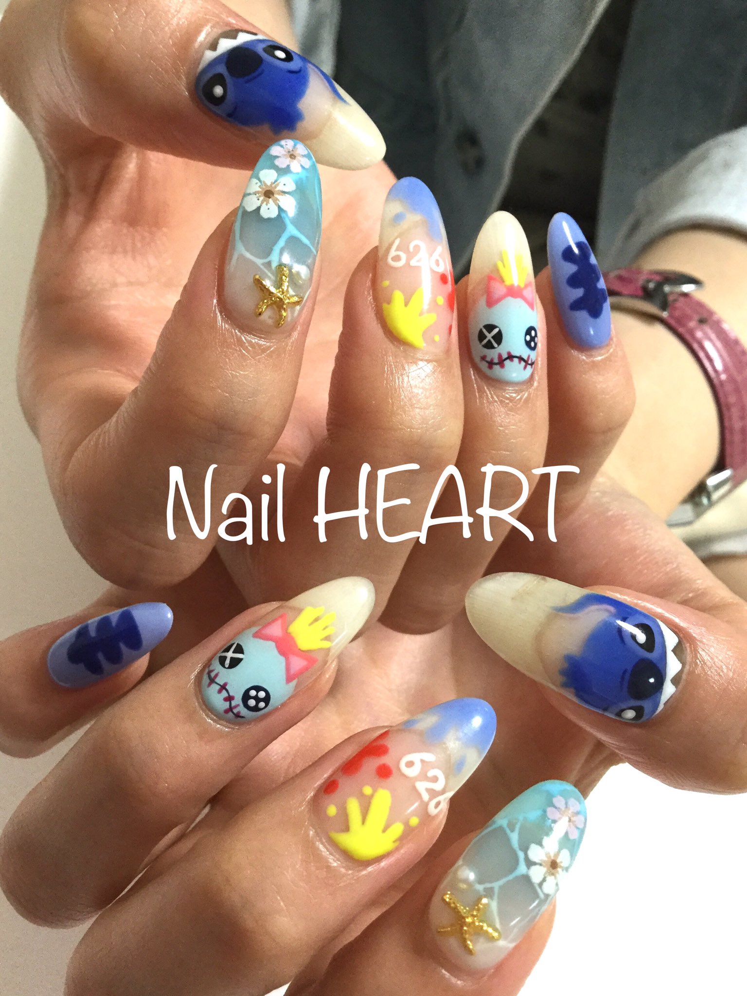 Nail Heart Tren Twitter スティッチネイル 広島 ネイルサロン Nail ジェルネイル 夏ネイル 痛ネイル リロアンドスティッチ ワクワク ディズニーランド ディズニー夏祭り エンカウンター