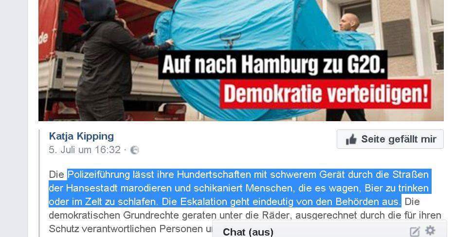 lebens_laeufer's tweet photo. Katja Kipping beurteilt die Lage für uns alle logisch und nachvollziehbar #G20HH2017 #Hamburg #scheisslinke https://t.co/dUioVVLnfp