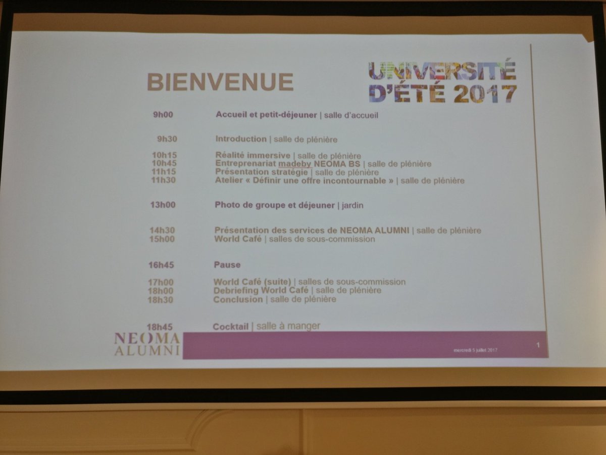 NEOMA_Alumni's tweet photo. #ude2017 bienvenue aux participants ! 💜 https://t.co/xhMqGTlMR0