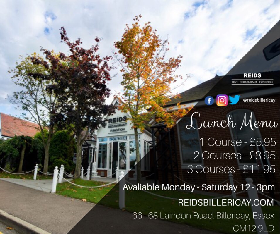 REIDSbillericay's tweet photo. Have you ever tried our #LunchMenu? Get down to @reidsbillericay for some great deals 👌🏼
#reidsrestaurant #reidsbar #reids #restaurant https://t.co/zljvfopgMT
