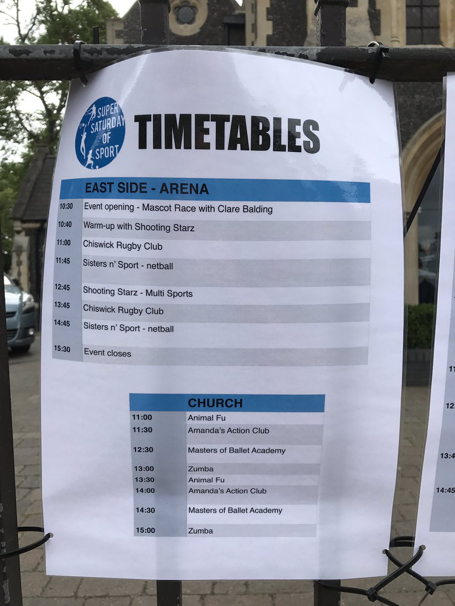 We're getting ready! Here's the timetable of events. Come and join us from 10.30 on Turnham Green #SuperSaturday #Chiswick