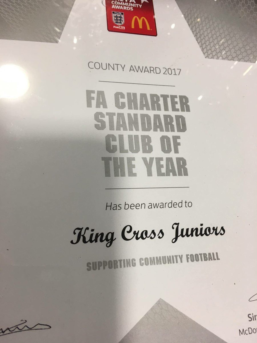 Proud to be apart of the FA charter standard club of the year #wearekingcrossdiamonds 💚💛💎