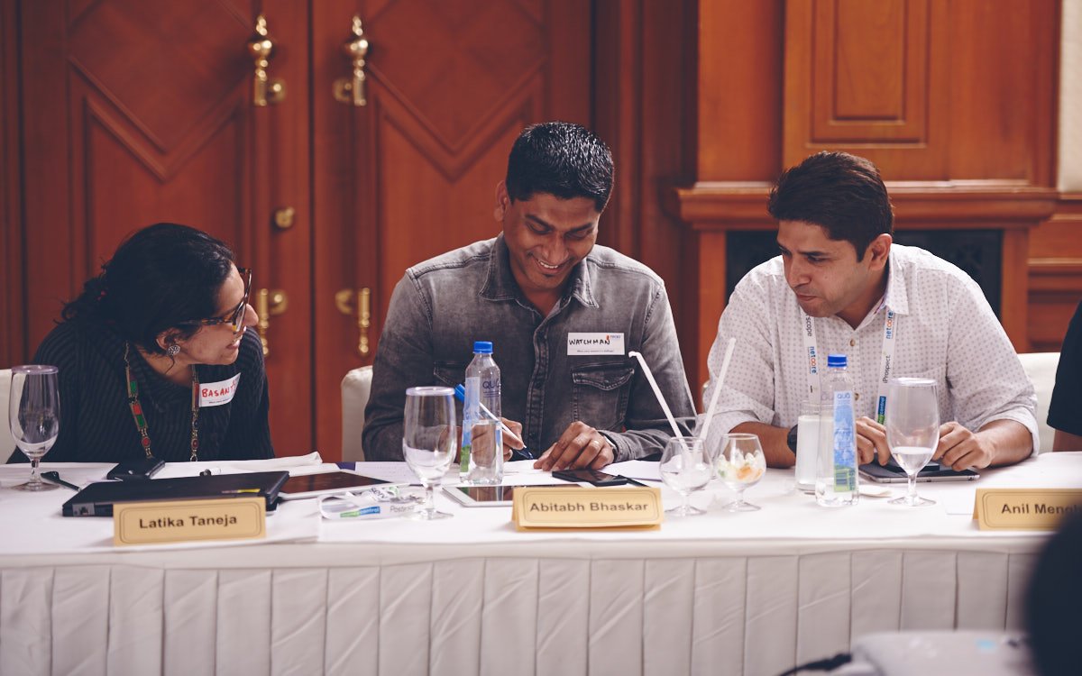 IAMAIForum's tweet photo. @anil2107 & Abitabh Bhaskar from @NetcoreSolution & @latika9 from @Mastercard share a light moment at #6DMC @wildflowerhall , Shimla. https://t.co/wHJQfDqna1