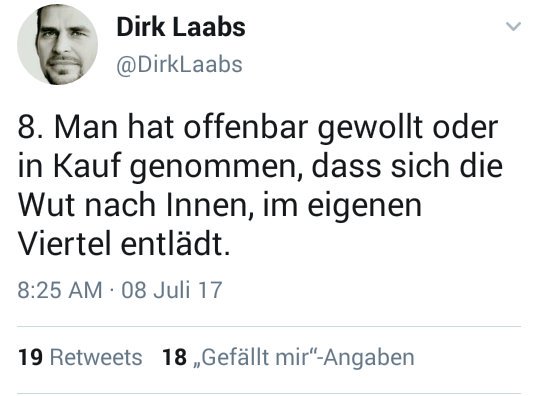 strassentalk's tweet image. Die Gedanken von @DirkLaabs ordnen das gestrige Geschehen in der #Schanze in meinen Augen sehr gut ein. #NoG20 #nog20hh #G20