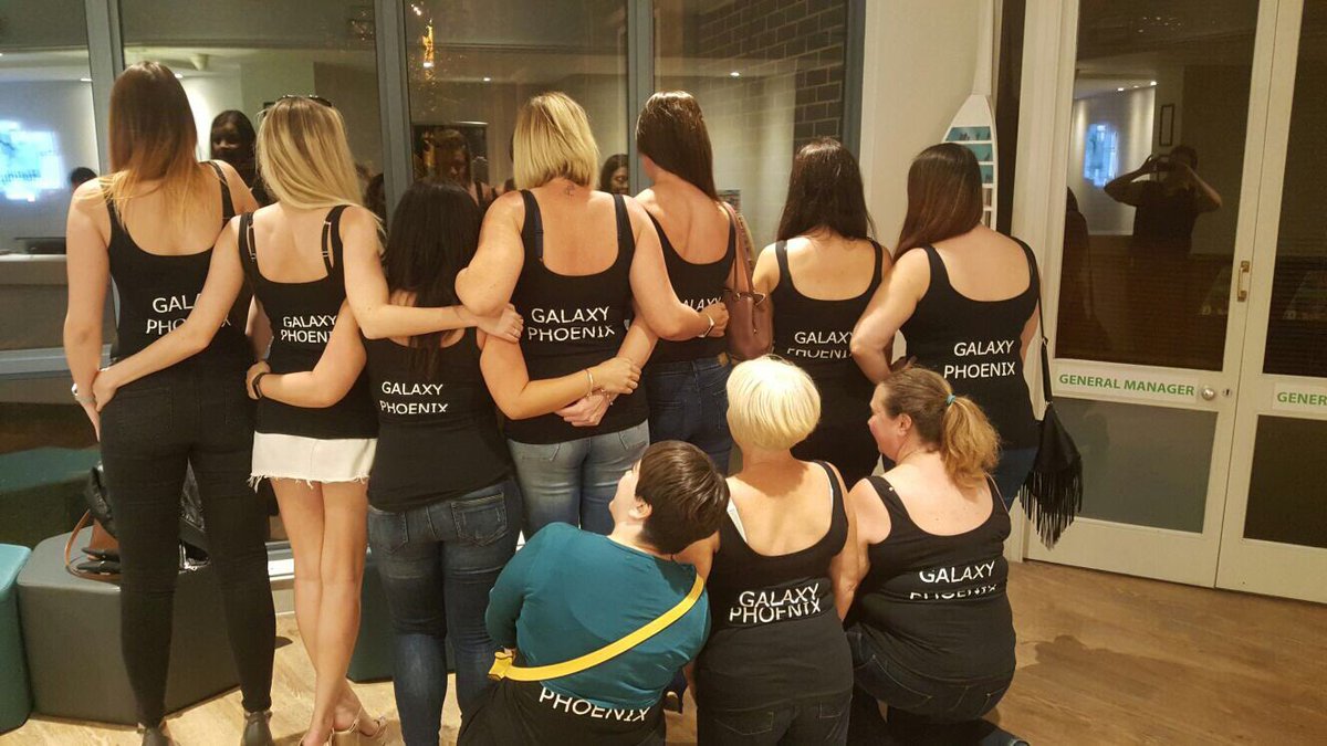 AmyGorbell's tweet image. In Portsmouth with this lovely lot for a weekend of netball! 🏐💜 #galaxyphoenix #netballrally #netballweekend #iwantatrophy
