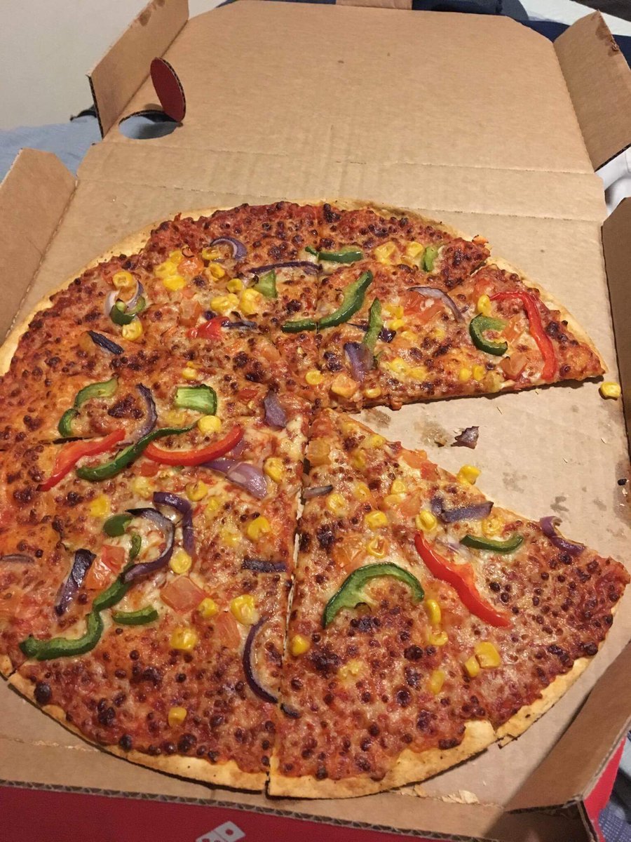 My friend ordered a <a href="/dominos/">Domino's Pizza</a> and arrived with one slice short! How???