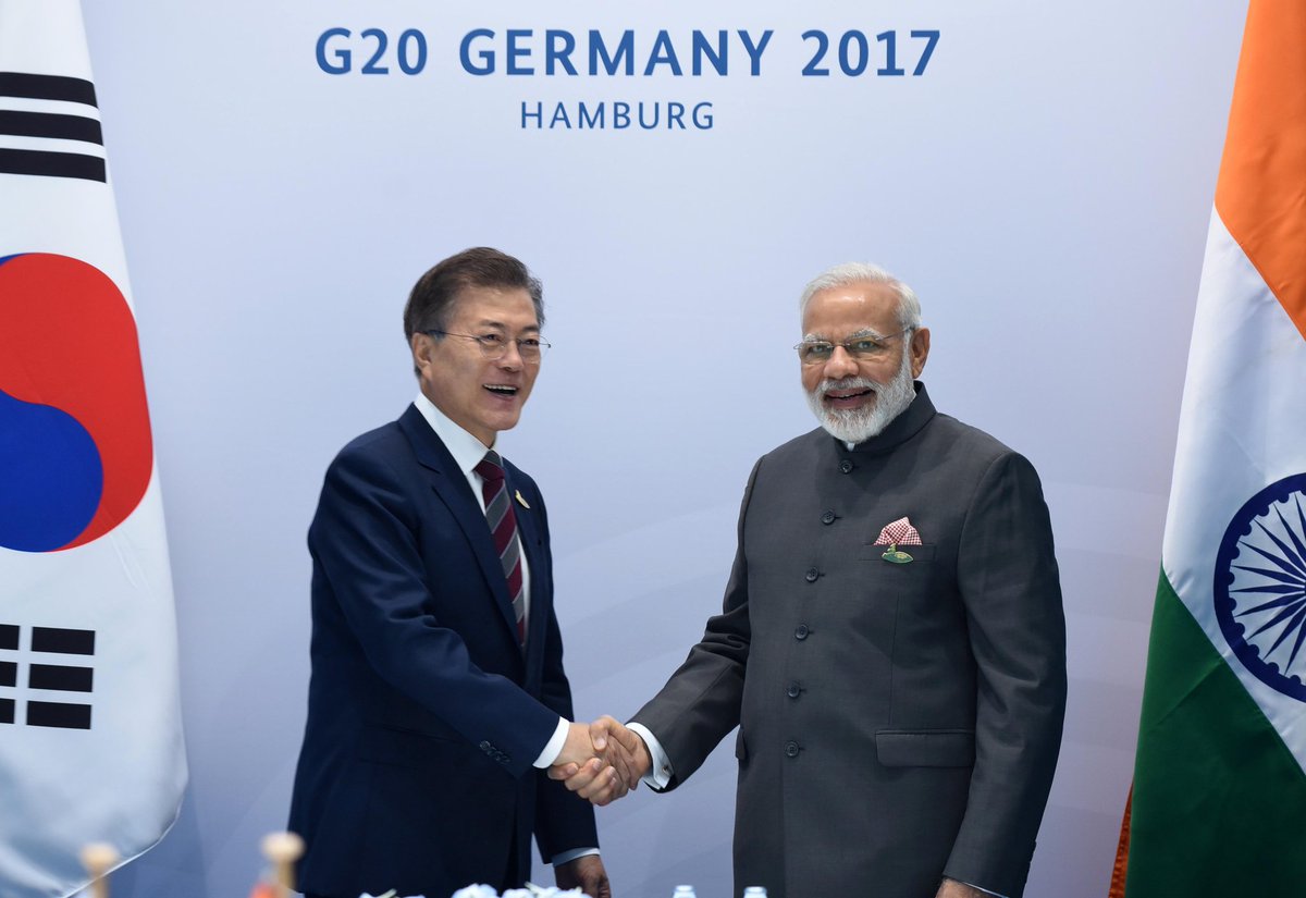 PM Narendra Modi meets with President Moon Jae-in on the sidelines of G20