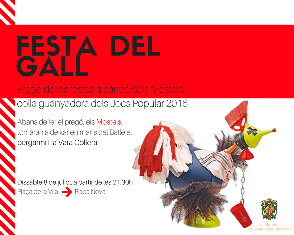 AjStaMariaCami's tweet photo. #Festes #ElGall Avui és l'hora del Gall. I dels Mostels. Després del pregó, verbena amb la Locomotra, Madona, Buho i Deluigi #BonesFestes https://t.co/EcQdJT4u0S