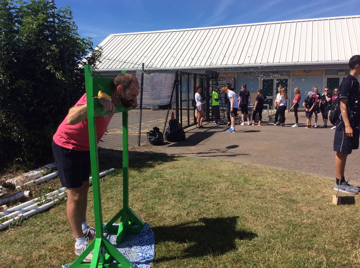 StCCInvincible's tweet photo. Raising money for the house charities -sponge the teacher! @StCCEastbourne sports day #wegotsoaked https://t.co/YyjDZ22zd4