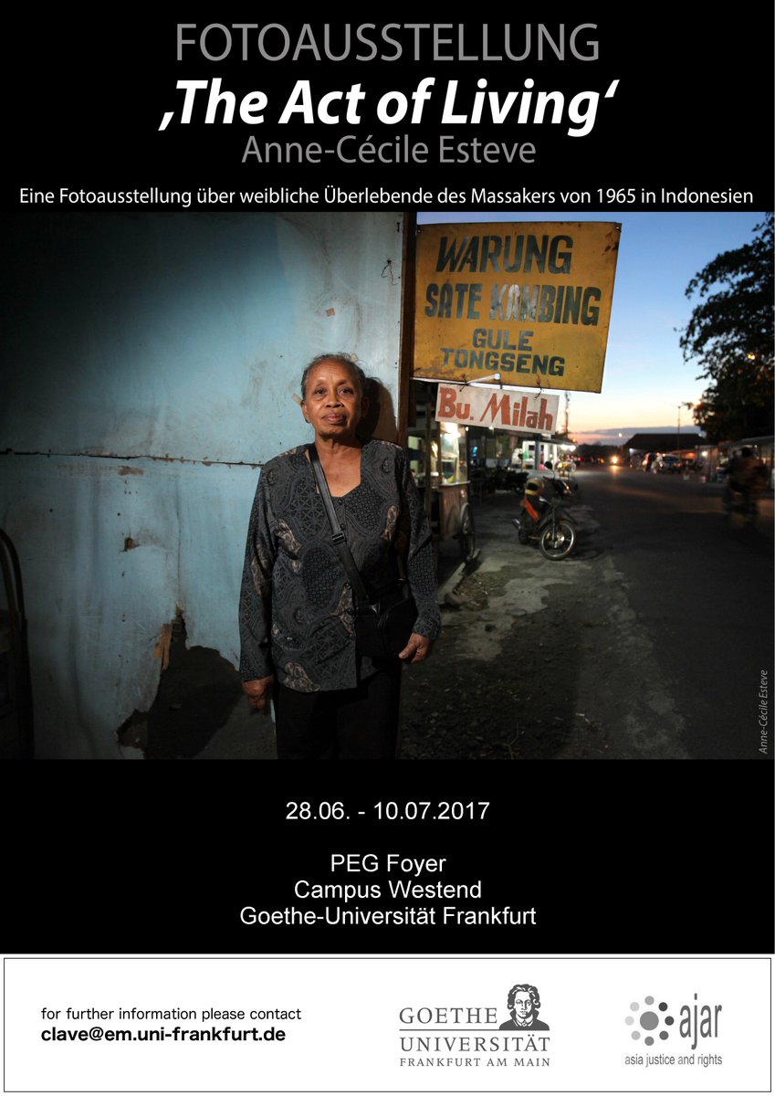 asia_ajar's tweet photo. Visit "The Act of Living" Photo Exhibition—featuring women survivors of '65 atrocities—held at Goethe University Frankfurt until July 10th: https://t.co/tBJ0gqyWJJ