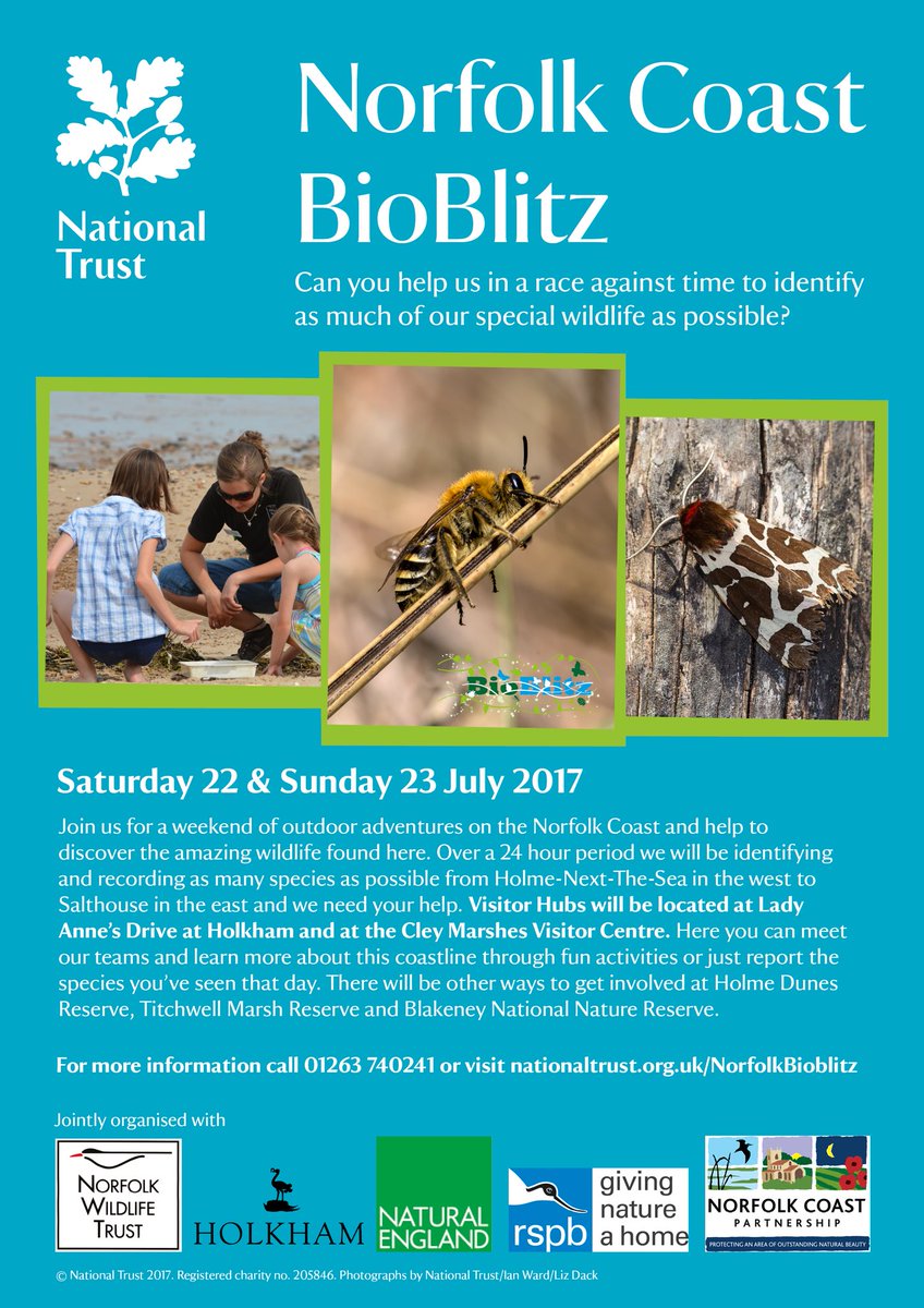 NorfolkCoastNT's tweet photo. Join us for our Norfolk Coast @BioBlitzUK 22-23 July with partners @Holkham @SupportNWT @RSPBNorfolkLinc. Lots of fun free Nature activities https://t.co/ZfyrwPIE9S