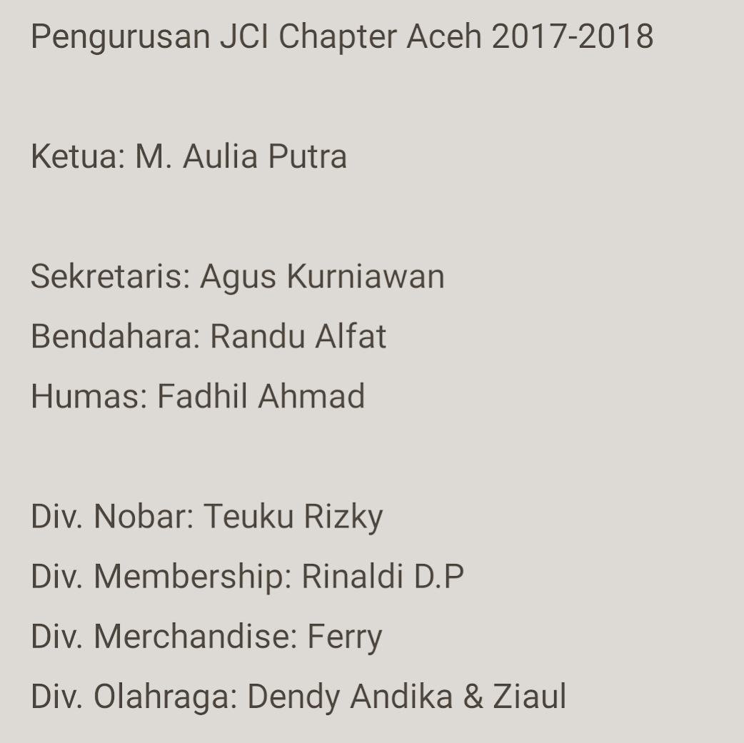 JCI_Aceh's tweet photo. Kepengurusan baru #JCICA s/d 2018. Selamat kepada ketua terpilih @auliaputra88 Semoga #JCICA bisa lebih maju kedepan. Amin https://t.co/1yItfAGSpb