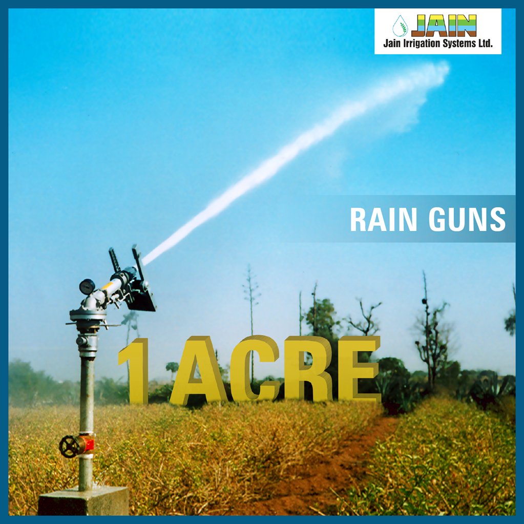 JainIrrigation's tweet photo. These guns don't shoot but can Irrigate an acre of land,just like artificial rain #ToolsOfProgress #MoreCropPerDrop 
https://t.co/RBW3vDm1BC https://t.co/8fStfhNTqO