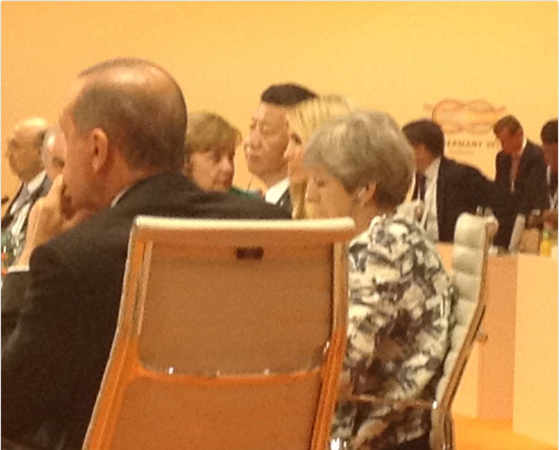 Angry_Voice's tweet photo. Unelected &amp; unaccountable Ivanka Trump - President's daughter -representing US at G20 next to May, Merkel, Xi. Absolutely outrageous. https://t.co/BFysYhMdUE