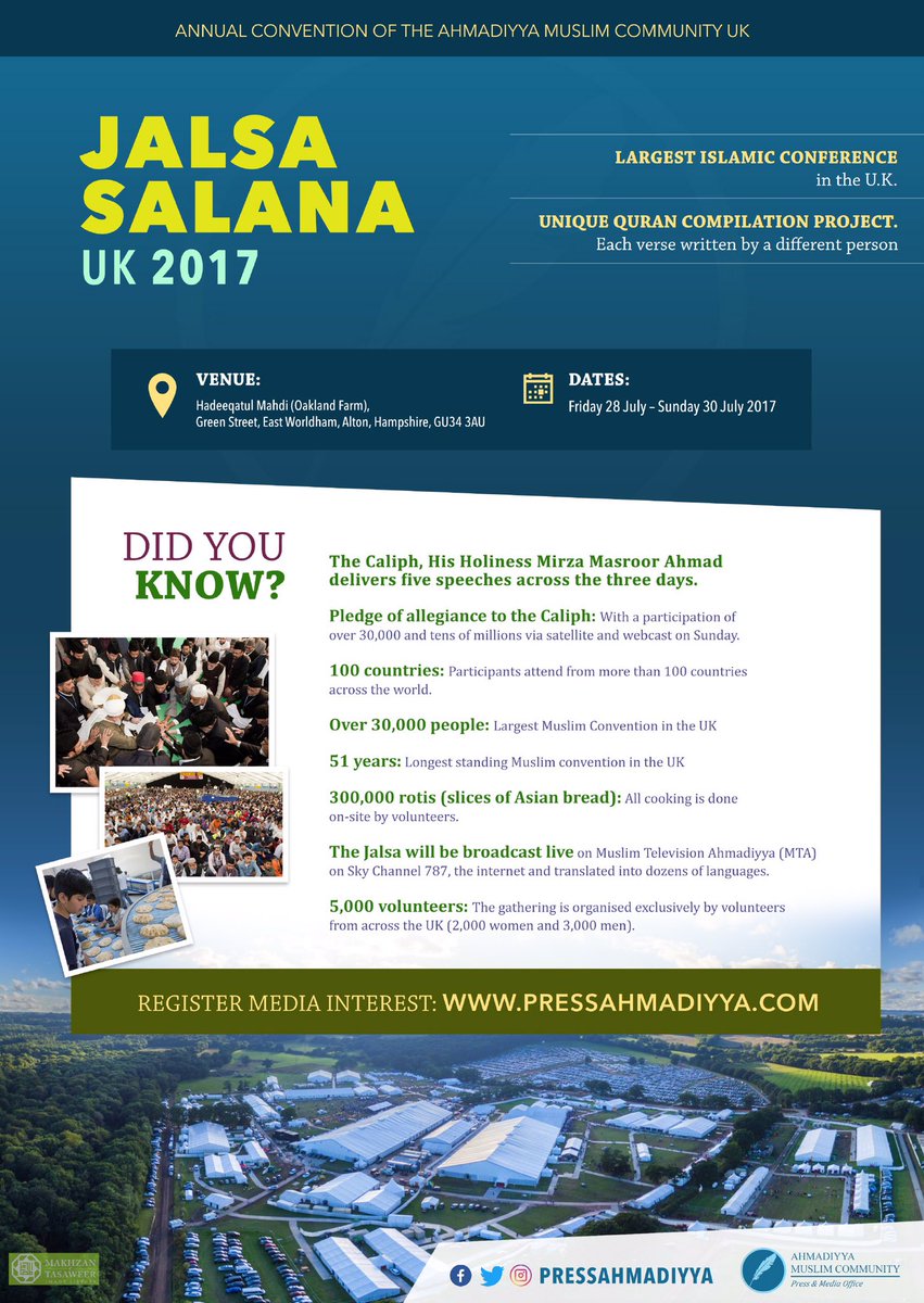 pressahmadiyya's tweet photo. One leader, one community, one motto. The biggest international Islamic convention in the UK is near. #JalsaUK #UnitedbehindOne Be inspired. https://t.co/368CQXzVlv