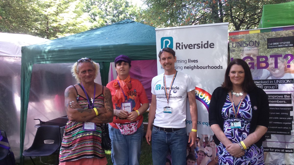 SimonAllcock's tweet photo. Thrilled to be representing @RiversideUK at @SparkleWeekend.  #trans #lgbt supporting #equality.  What a team! https://t.co/qTR6pSq8O9