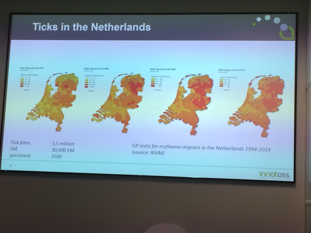 PearsLDA's tweet photo. #LDA17 @InnatOss Ticks and #LymeDisease in the Netherlands 2% risk of infection after a tick-bite. Lots of bites! 🕷 https://t.co/oB5fgKpqZr